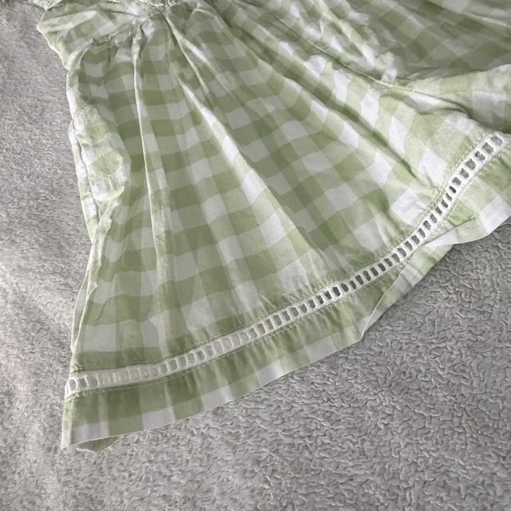 Janie and Jack | Green Gingham Smocked Romper with Ruffle Straps & Pockets | 5